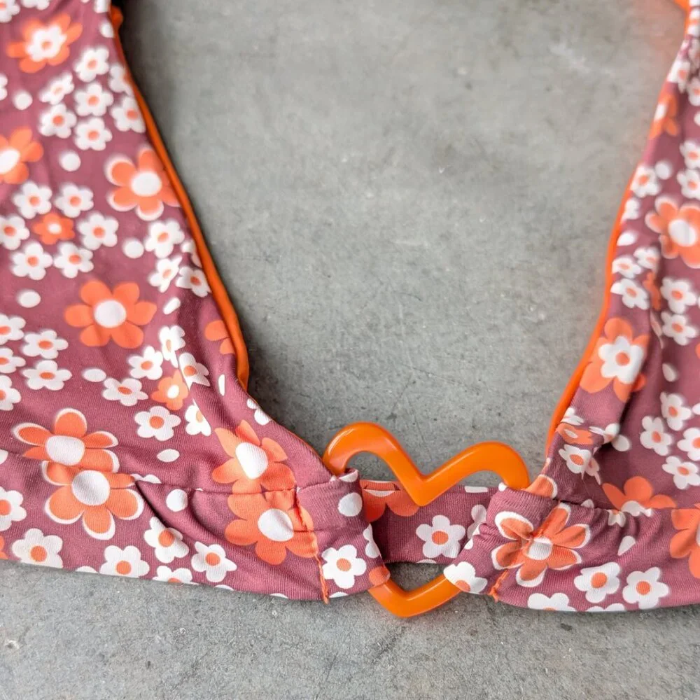 Frankies Bikinis Eden Floral Halter Bikini Top in Brown Buttercup medium